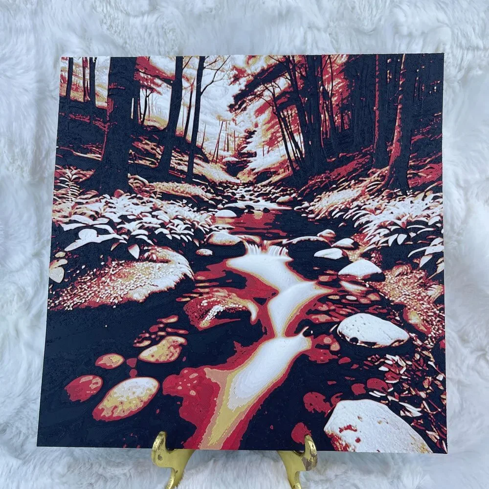 Forest Stream Wall Art, Fall Forest, Rocks in the Water, Text Art